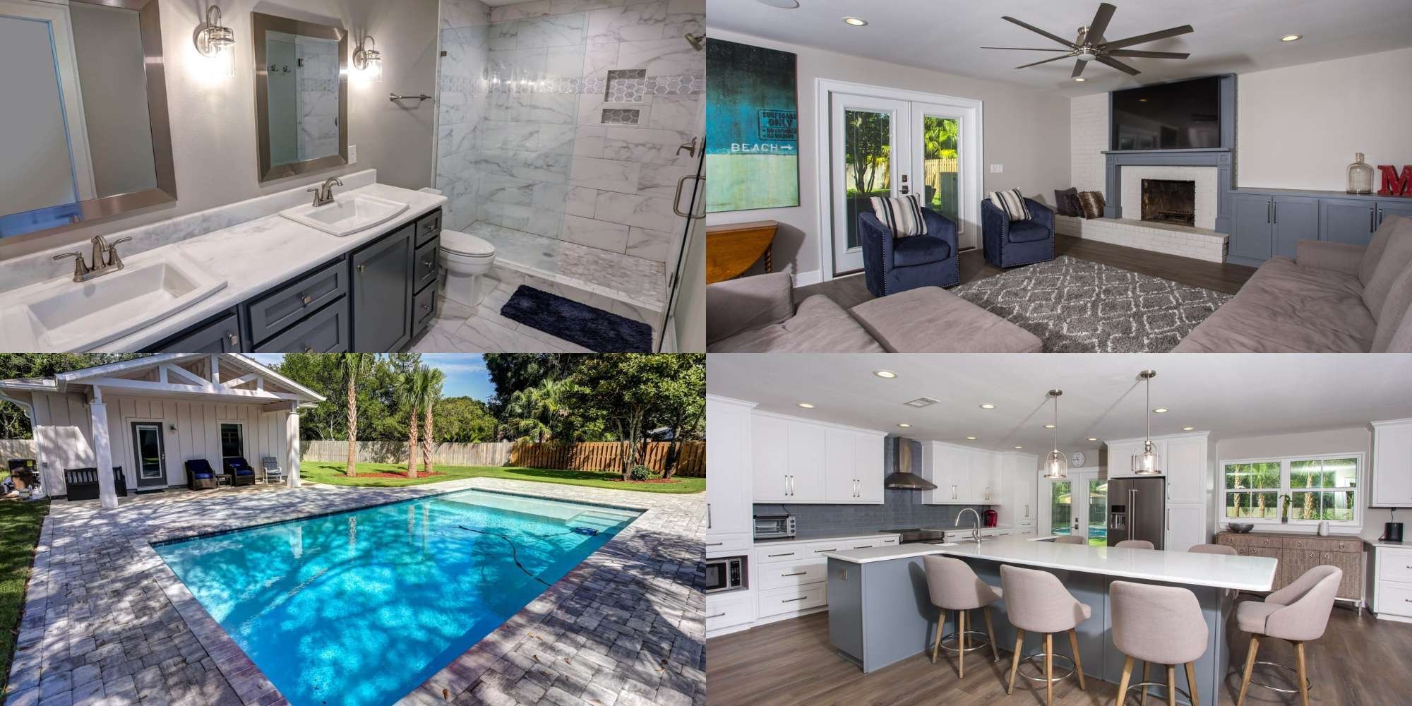 Interior images and a pool with pool house for a custom home by Urban Infill in Pensacola, FL